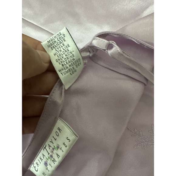 Vintage Erika Taylor Camisole Long Nightgown Sz L - Purple Embroidered - Slit - Picture 7 of 7
